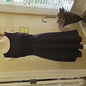 Talbots sleeveless dress navy red pink white polka dot fit & flare lined…2P NEW